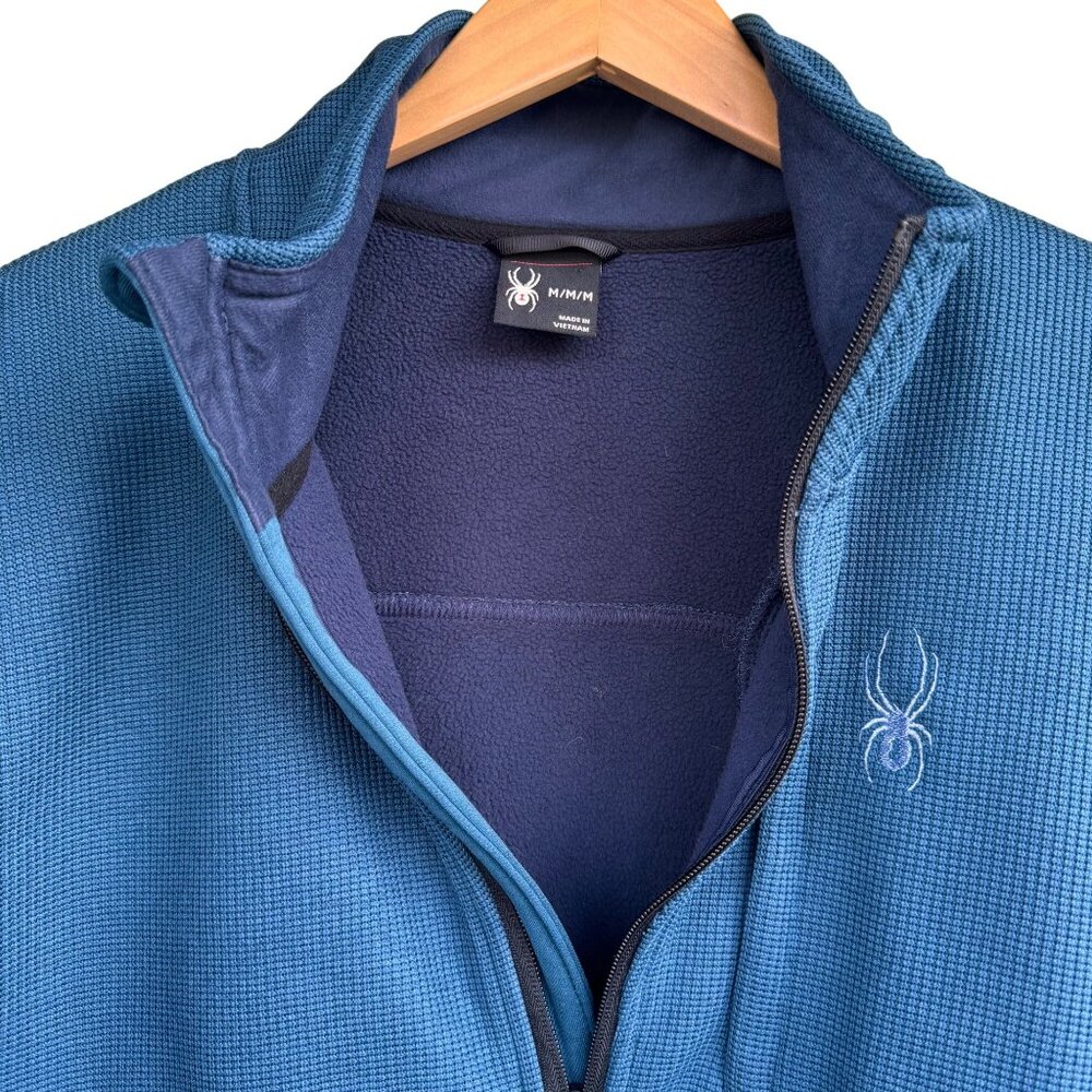 Spyder Mens Teal Blue Fleece Half-Zip Pullover Jacket M Warm Outerwear - Picture 11 of 14